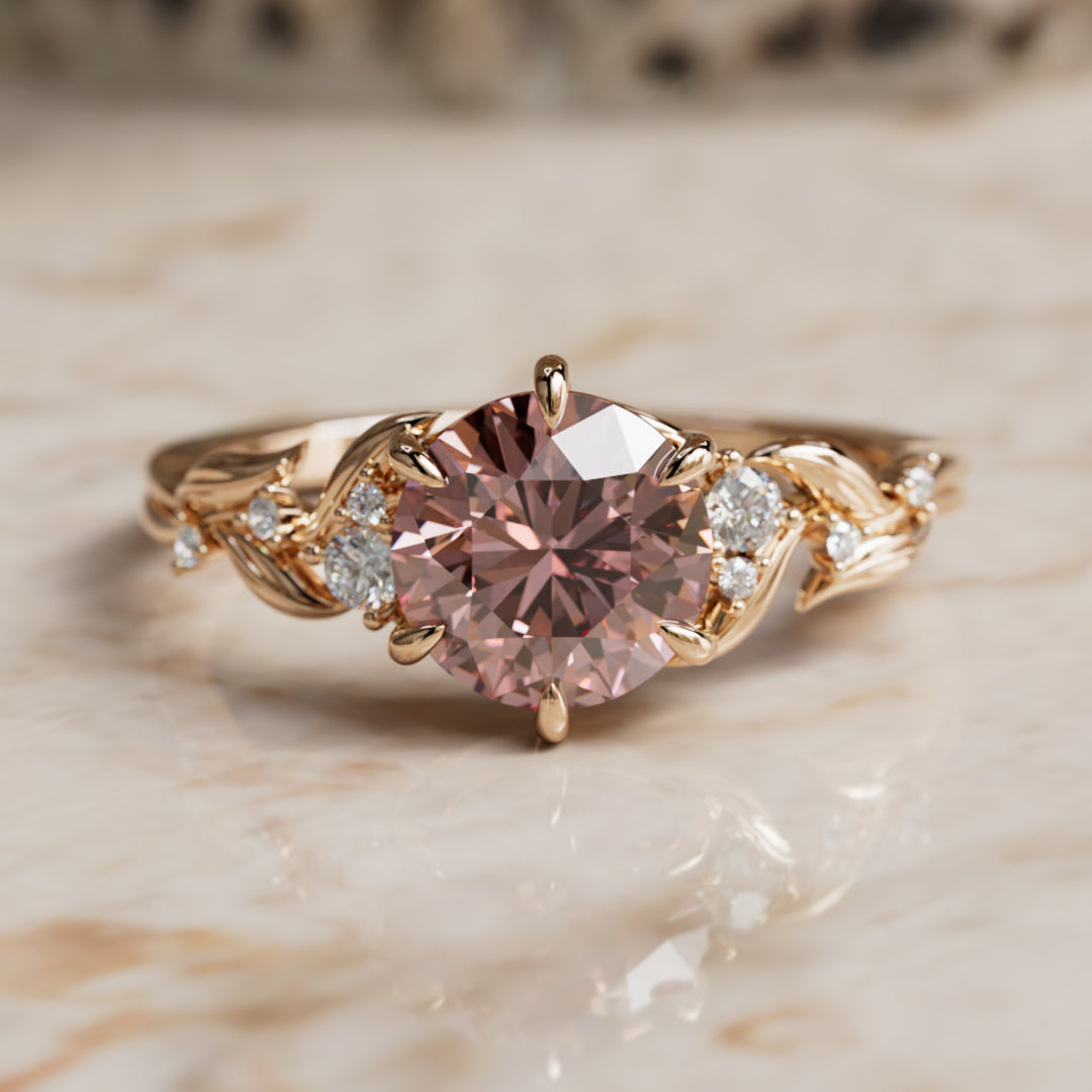 Celria Round Pink Lab Diamond Engagement Flower Ring Nature Inspired (Setting Only) By Valley Rose