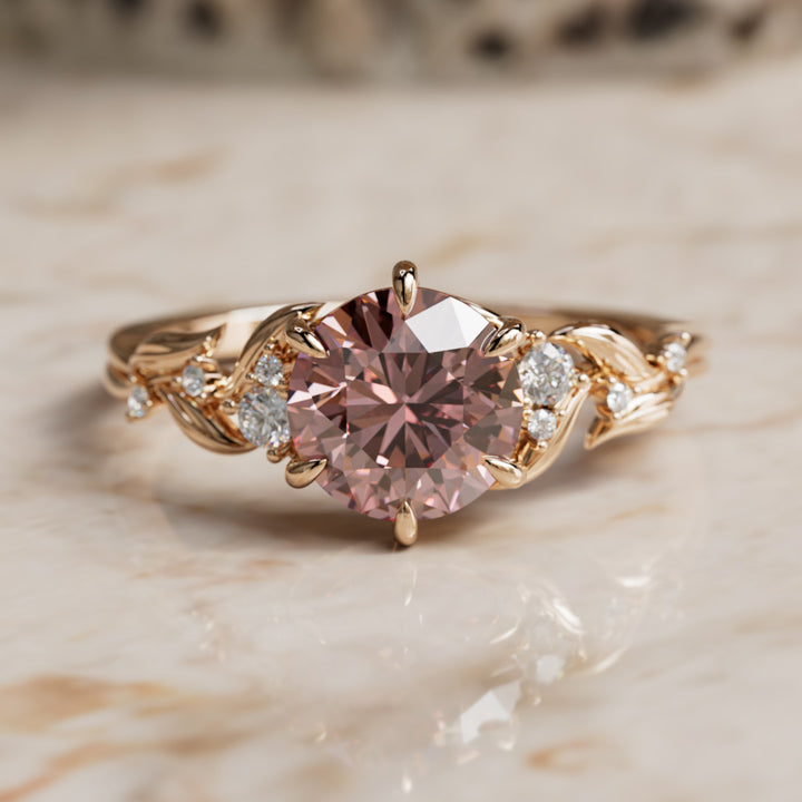 Celria Round Pink Lab Diamond Engagement Flower Ring Nature Inspired (Setting Only) By Valley Rose
