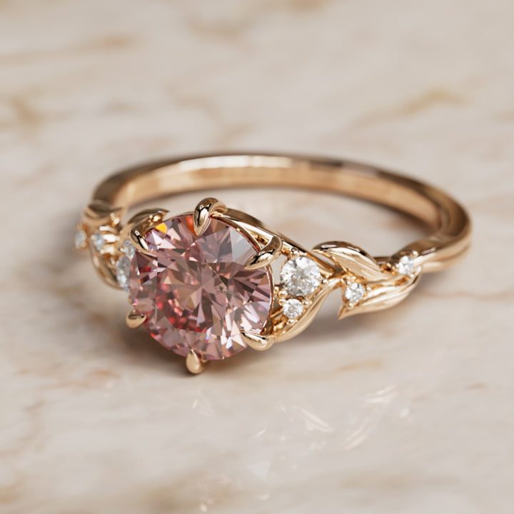 Celria Round Pink Lab Diamond Engagement Flower Ring Nature Inspired (Setting Only) By Valley Rose