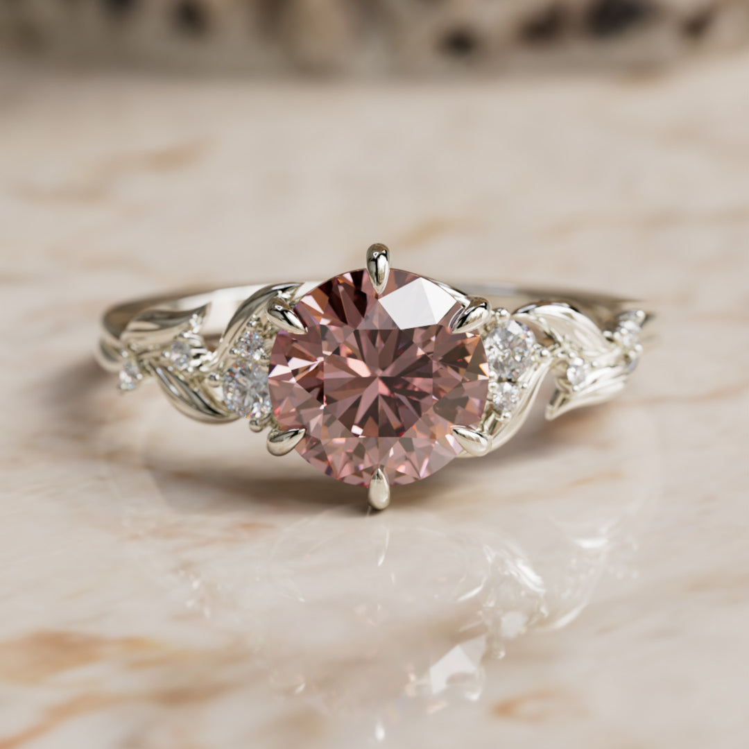 Celria Round Pink Lab Diamond Engagement Flower Ring Nature Inspired (Setting Only) By Valley Rose