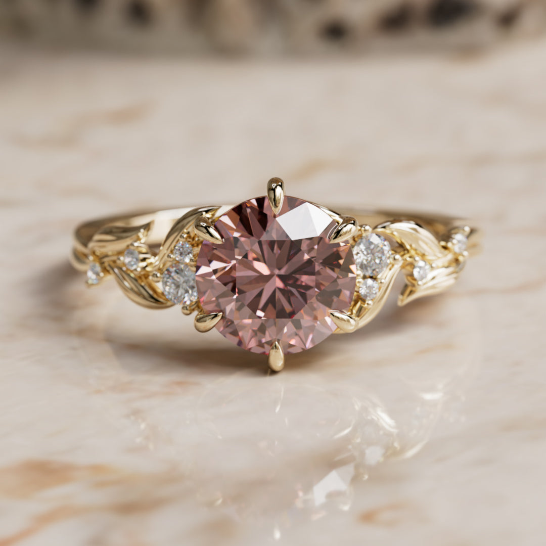 Celria Round Pink Lab Diamond Engagement Flower Ring Nature Inspired (Setting Only) By Valley Rose