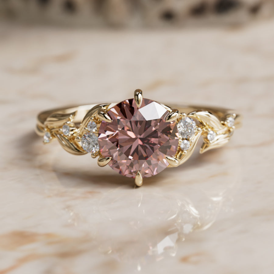 Celria Round Pink Lab Diamond Engagement Flower Ring Nature Inspired (Setting Only) By Valley Rose