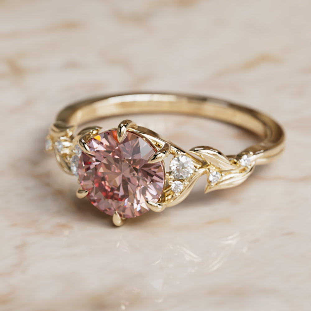Celria Round Pink Lab Diamond Engagement Flower Ring Nature Inspired (Setting Only) By Valley Rose