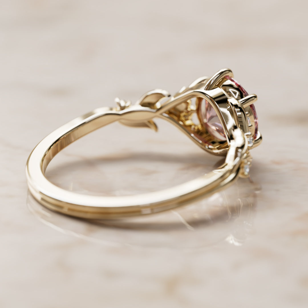 Celria Round Pink Lab Diamond Engagement Flower Ring Nature Inspired (Setting Only) By Valley Rose