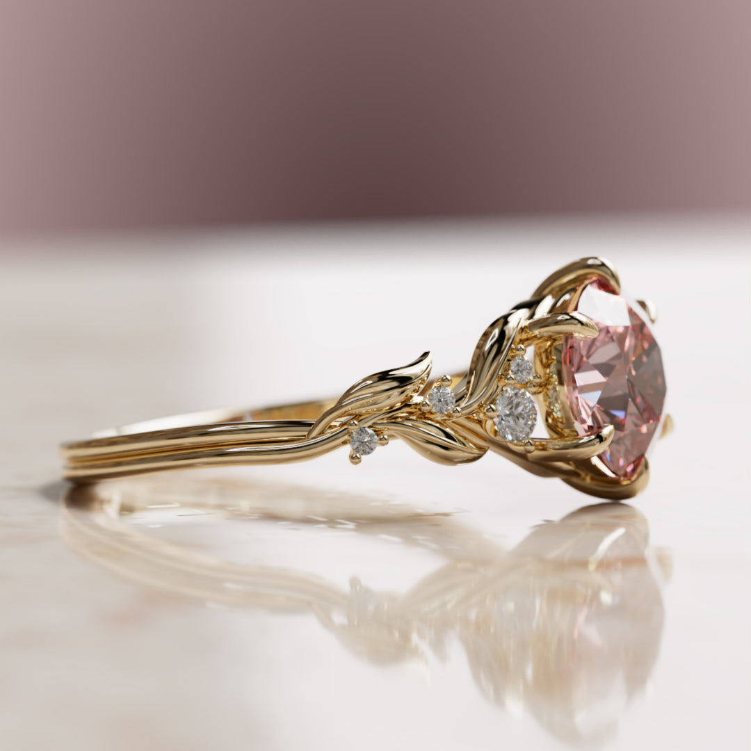 Celria Round Pink Lab Diamond Engagement Flower Ring Nature Inspired (Setting Only) By Valley Rose