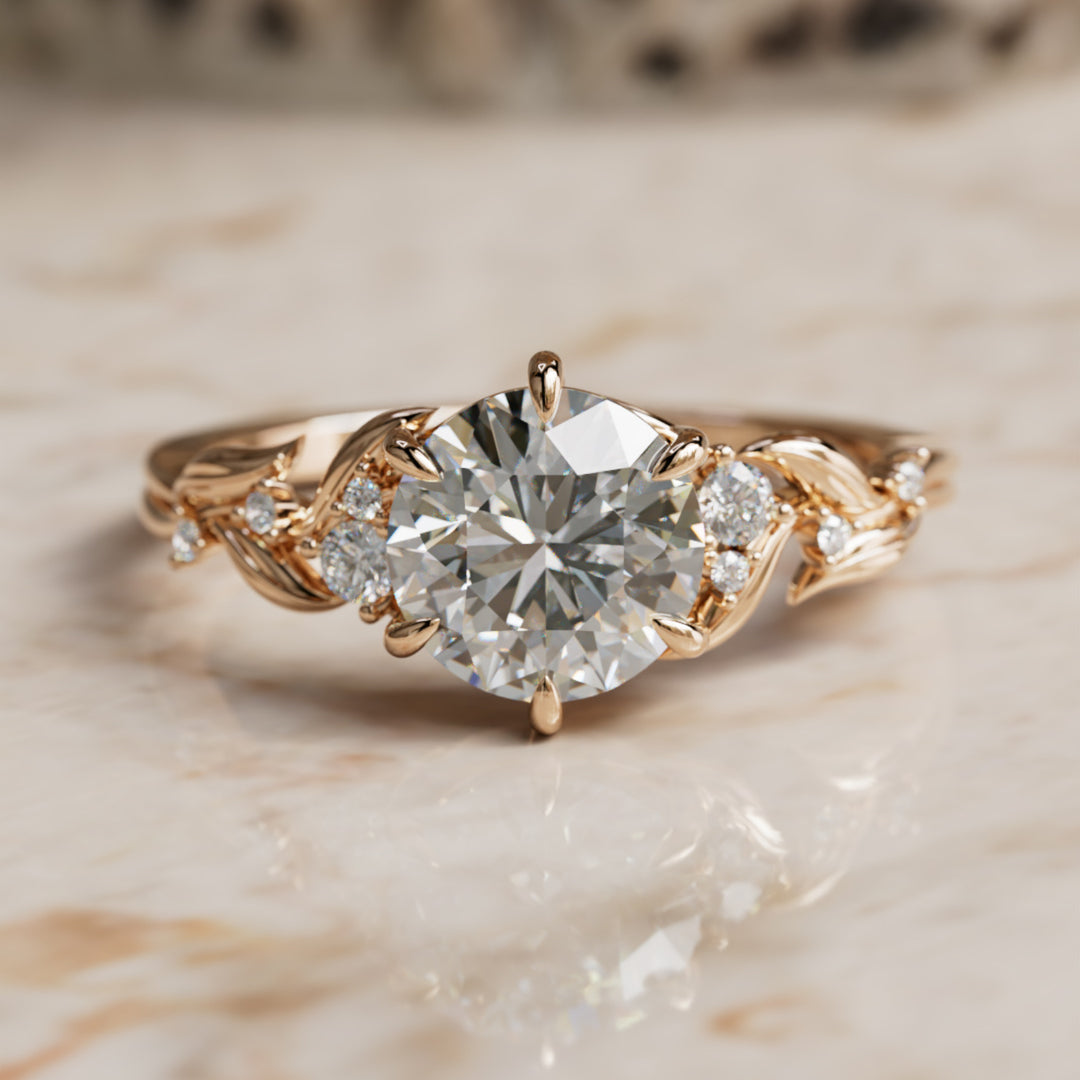 Celria Round Lab Diamond Engagement Flower Ring Nature Inspired (Setting Only) By Valley Rose