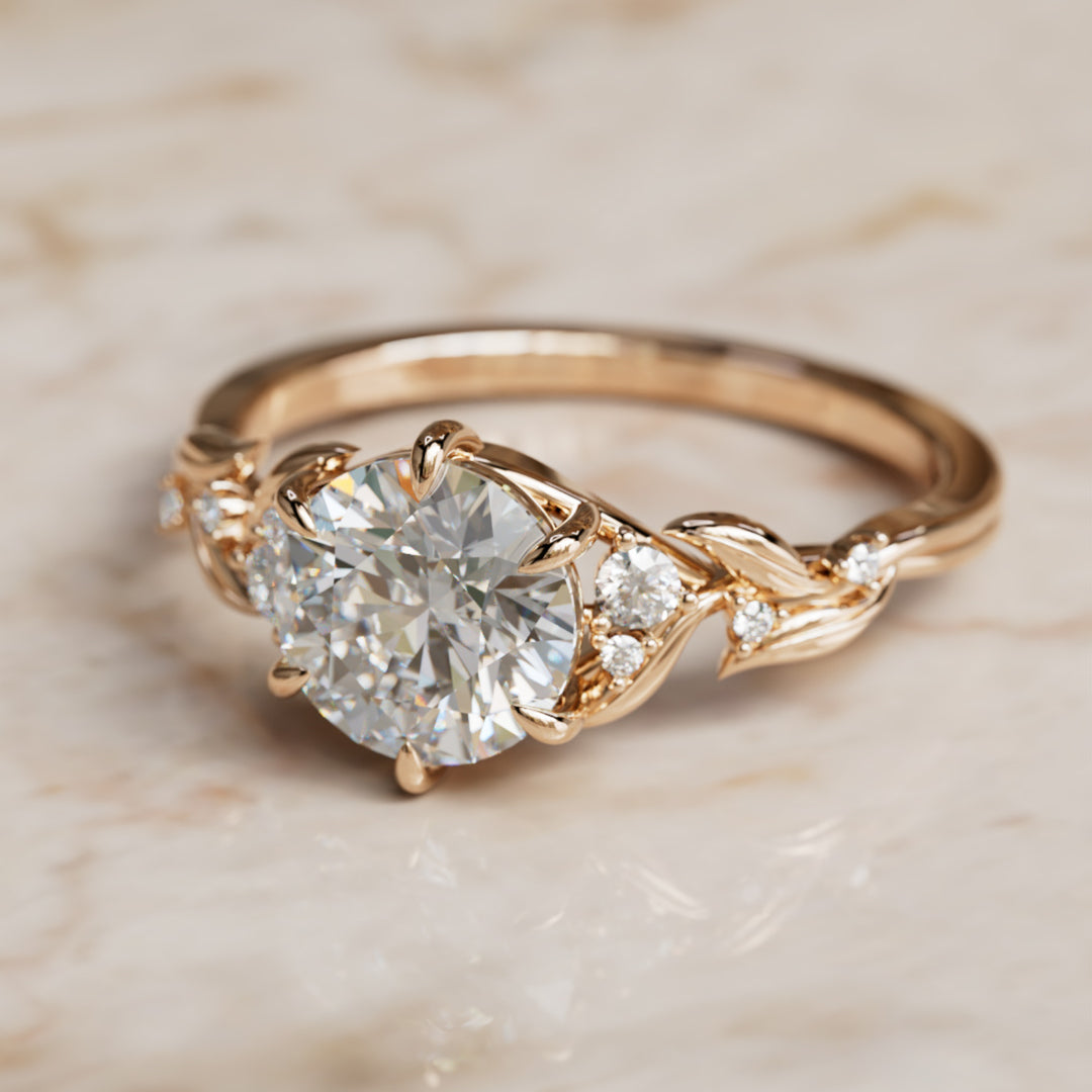 Celria Round Lab Diamond Engagement Flower Ring Nature Inspired (Setting Only) By Valley Rose