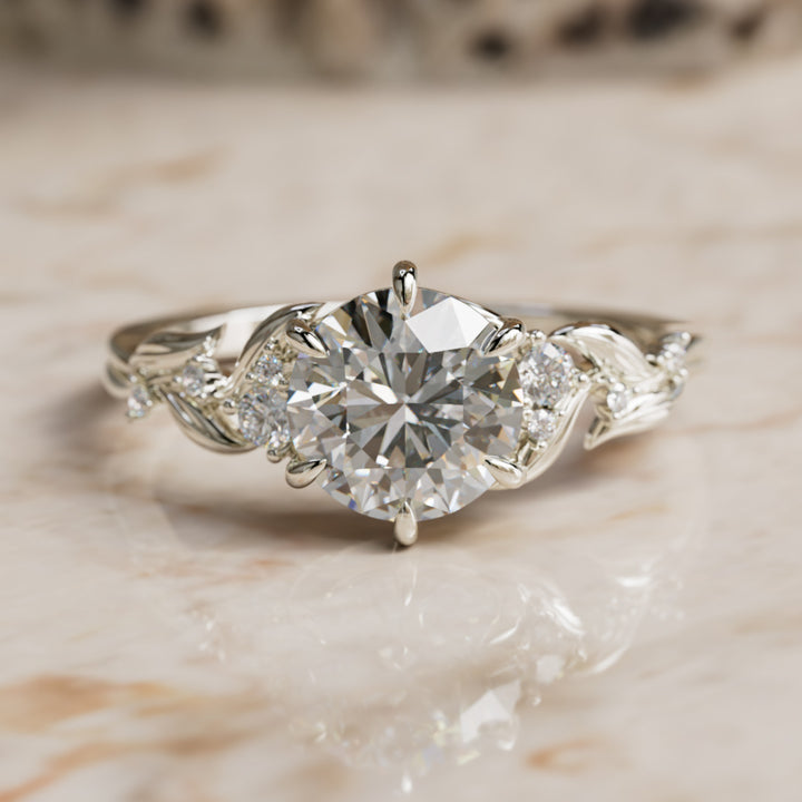 Celria Round Lab Diamond Engagement Flower Ring Nature Inspired (Setting Only) By Valley Rose