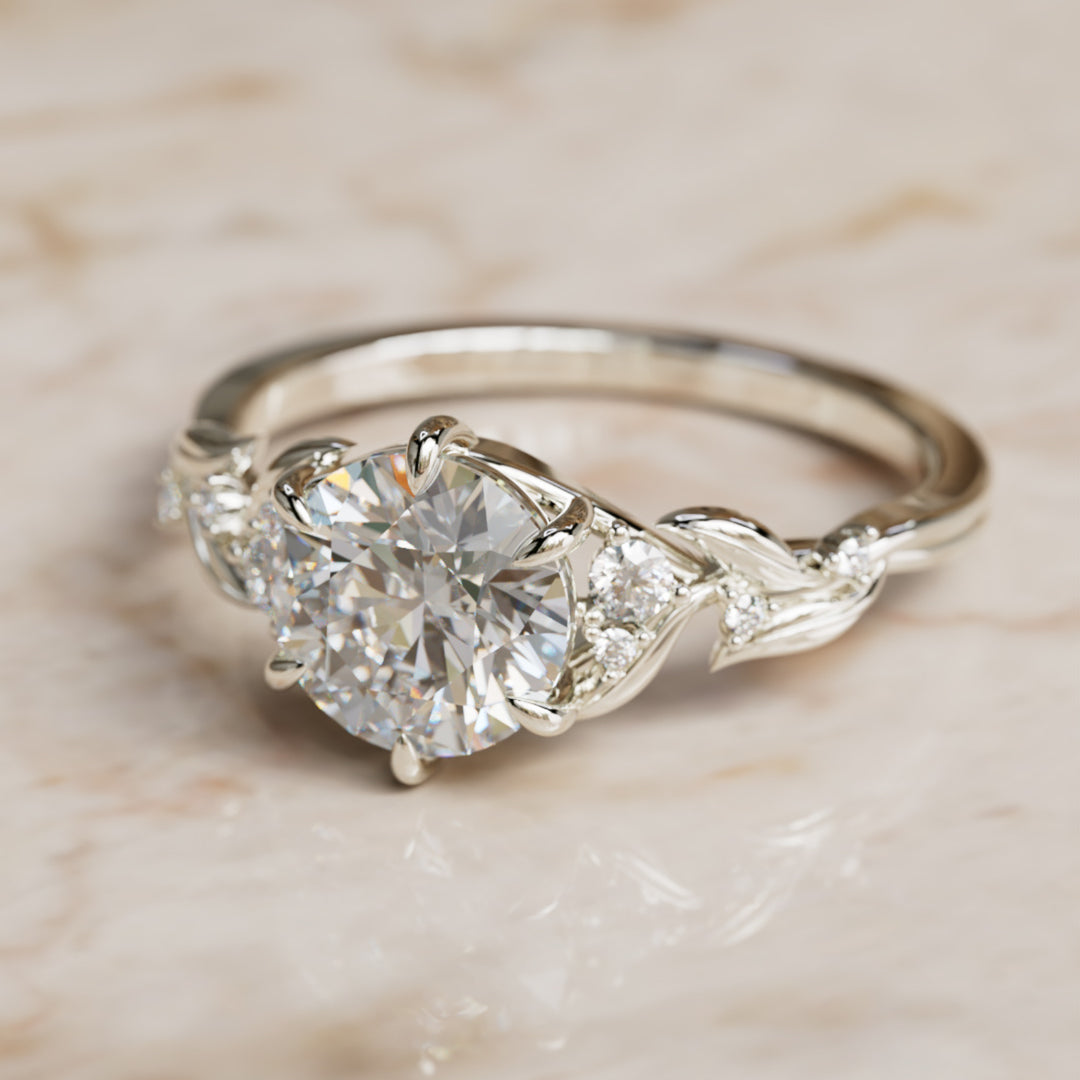 Celria Round Lab Diamond Engagement Flower Ring Nature Inspired (Setting Only) By Valley Rose