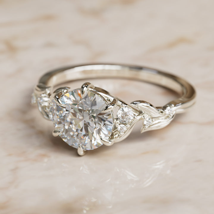 Celria Round Lab Diamond Engagement Flower Ring Nature Inspired (Setting Only) By Valley Rose