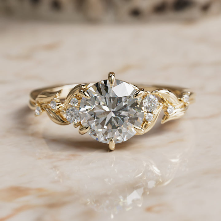 Celria Round Lab Diamond Engagement Flower Ring Nature Inspired (Setting Only) By Valley Rose