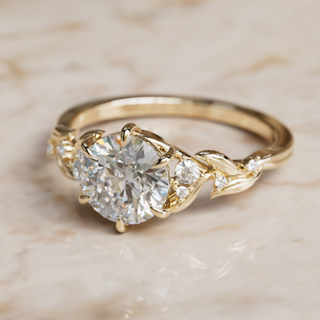 Celria Round Lab Diamond Engagement Flower Ring Nature Inspired (Setting Only) By Valley Rose