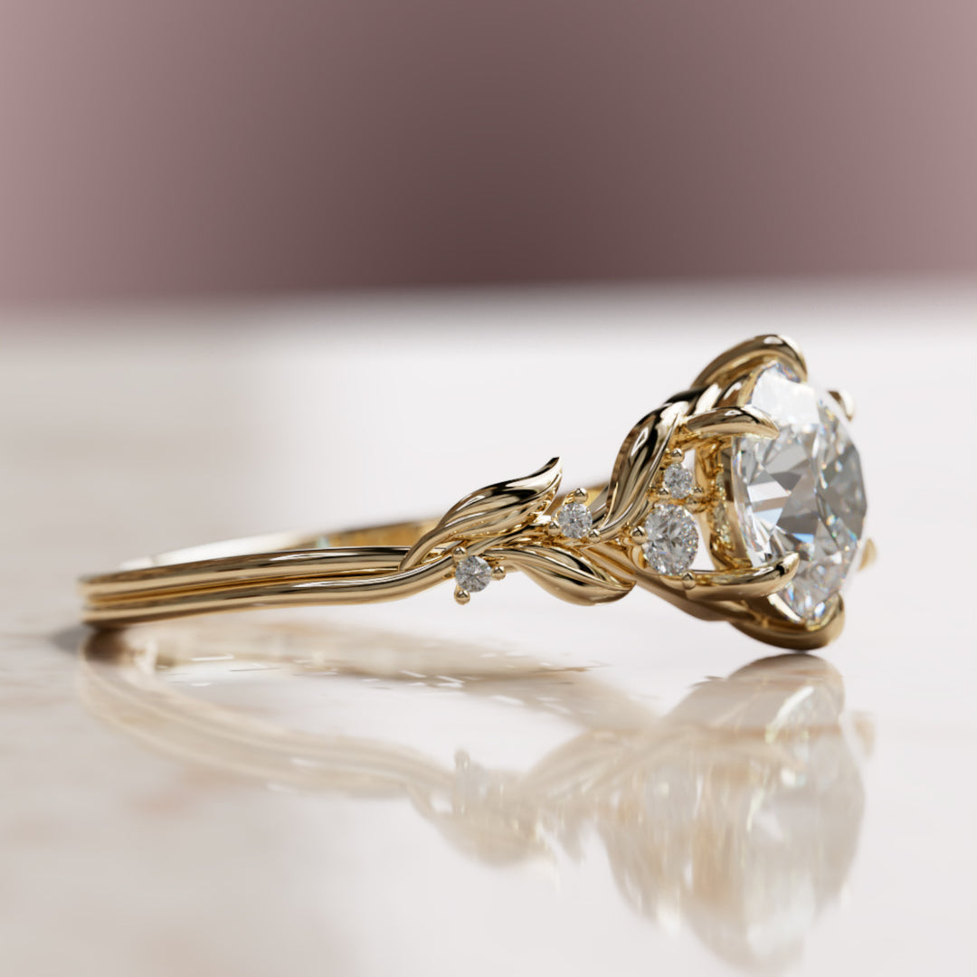 Celria Round Lab Diamond Engagement Flower Ring Nature Inspired (Setting Only) By Valley Rose