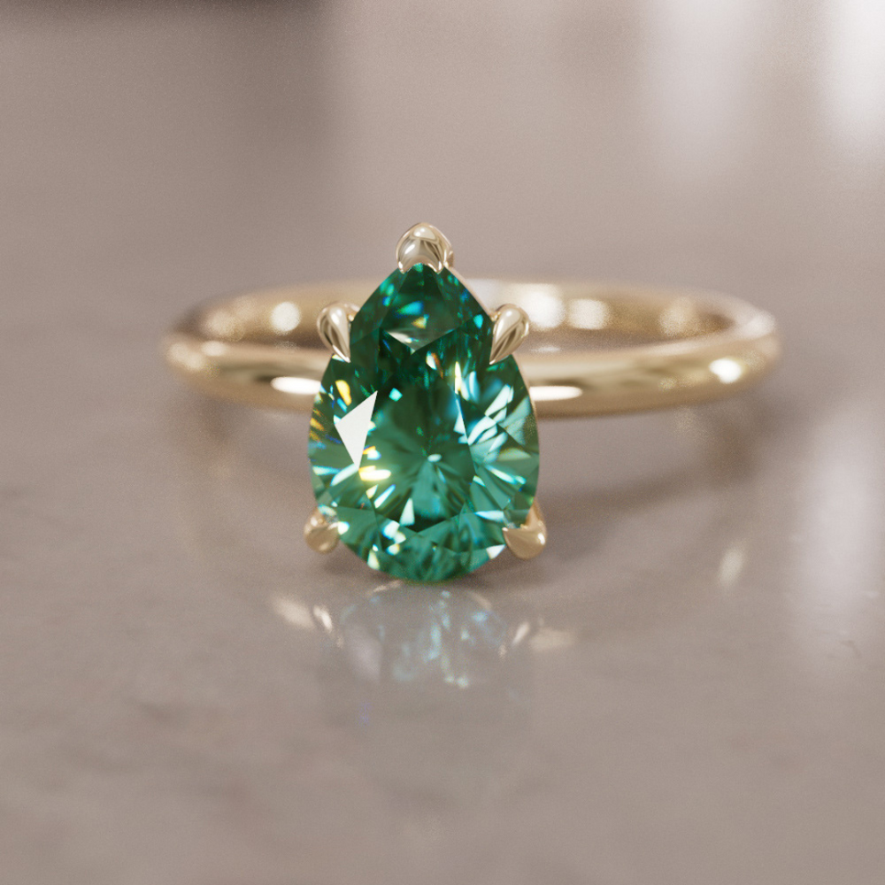Unique Pear Shaped Engagement Ring, Green Sapphire Solitaire By Valley Rose