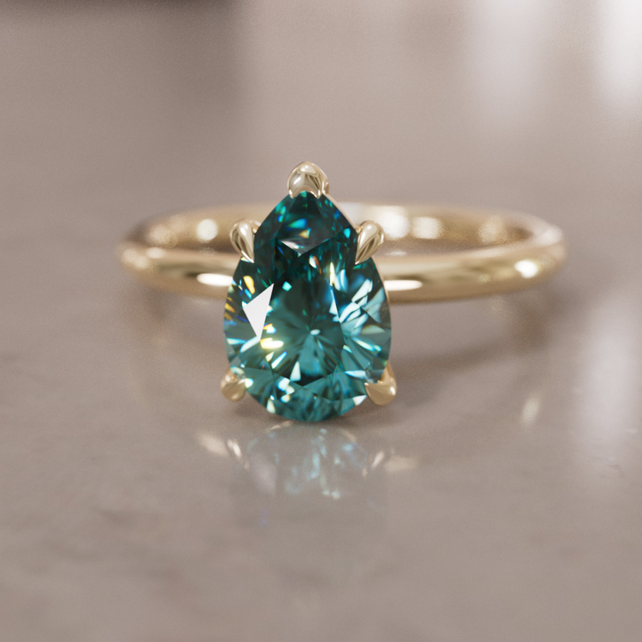 Unique Pear Shaped Engagement Ring, Teal Sapphire Solitaire By Valley Rose