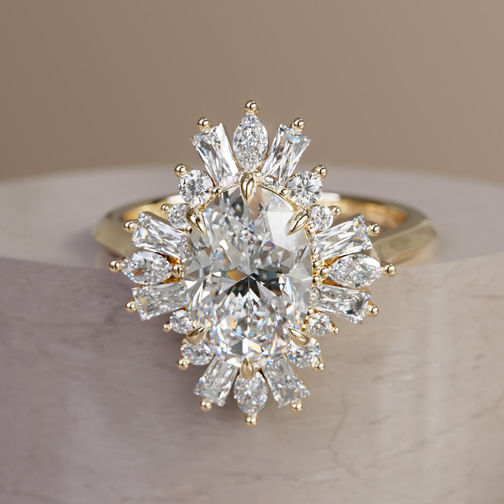Cersei Oval Lab Diamond Unique Vintage Halo Engagement Ring By Valley Rose