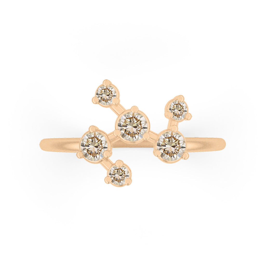 Champagne Diamond Pleiades Constellation Celestial Gold Engagement Ring By Valley Rose