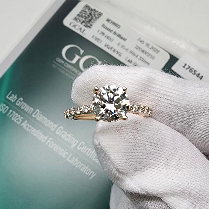 Round Diamond Solitaire Engagement Ring with Pave Band By Valley Rose