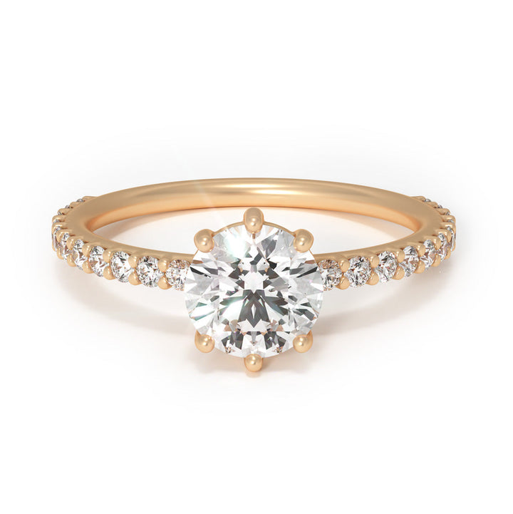 Round Diamond Solitaire Engagement Ring with Pave Band By Valley Rose