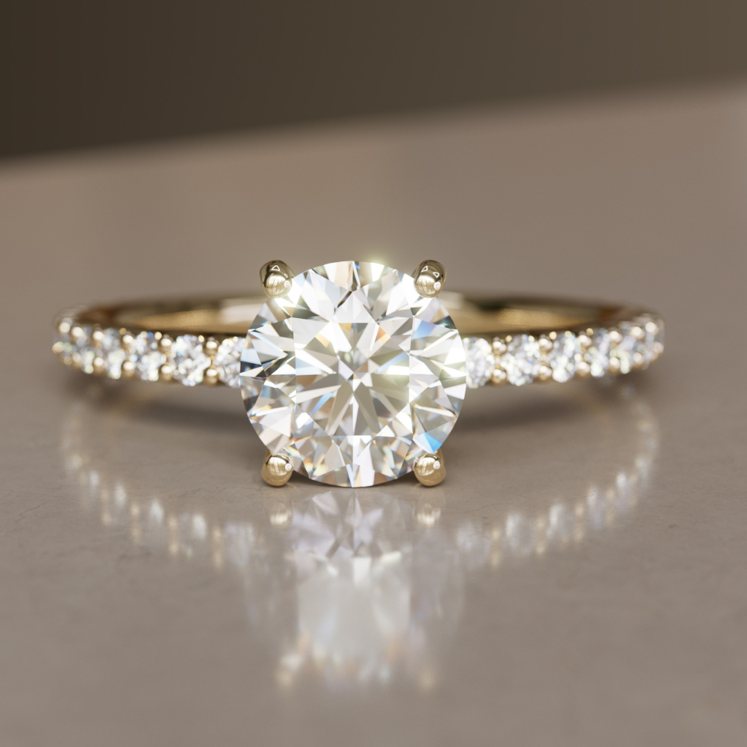 Round Diamond Solitaire Engagement Ring with Pave Band By Valley Rose