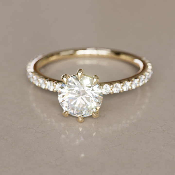 Round Diamond Solitaire Engagement Ring with Pave Band By Valley Rose