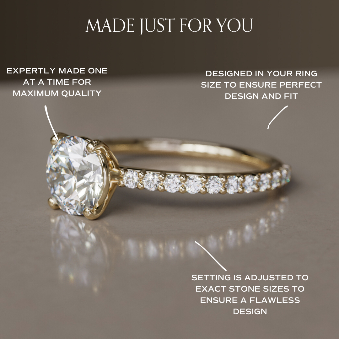 Round Diamond Solitaire Engagement Ring with Pave Band By Valley Rose