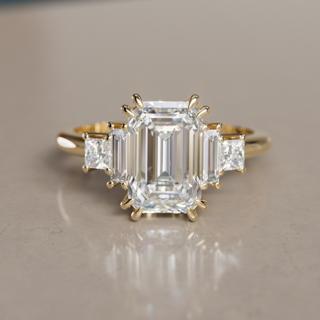 Unique Engagement Ring Five Stone Emerald Cut Diamond By Valley Rose