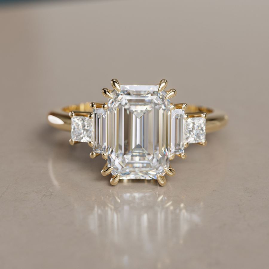 Unique Engagement Ring Five Stone Emerald Cut Diamond By Valley Rose