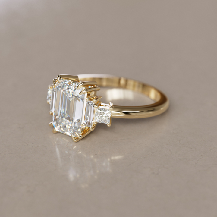 Christy Emerald Cut Lab Diamond Unique Art Deco Engagement Ring By Valley Rose