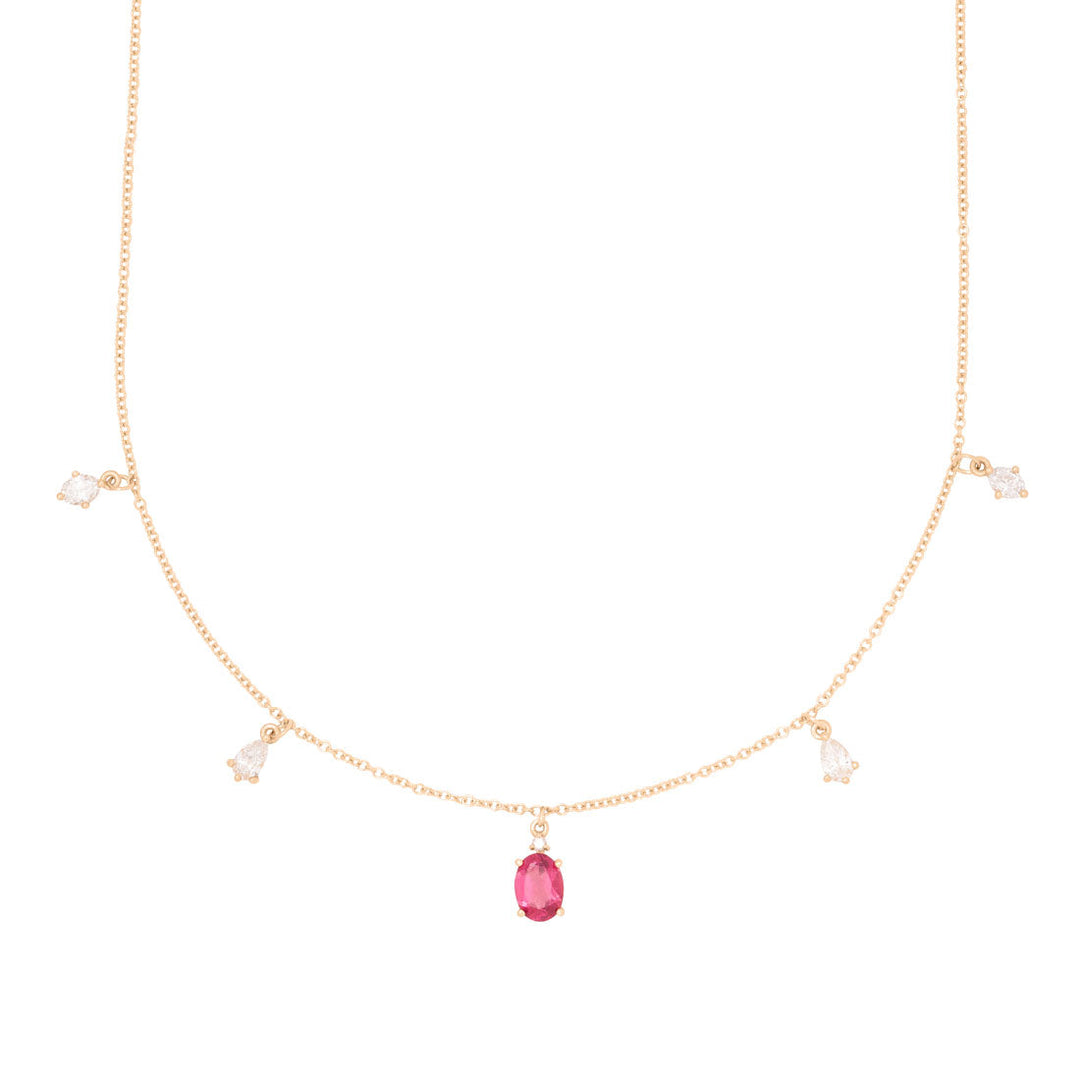 Oval Garnet and Diamond Fringe Charm Gold Necklace By Valley Rose Ethical Jewelry