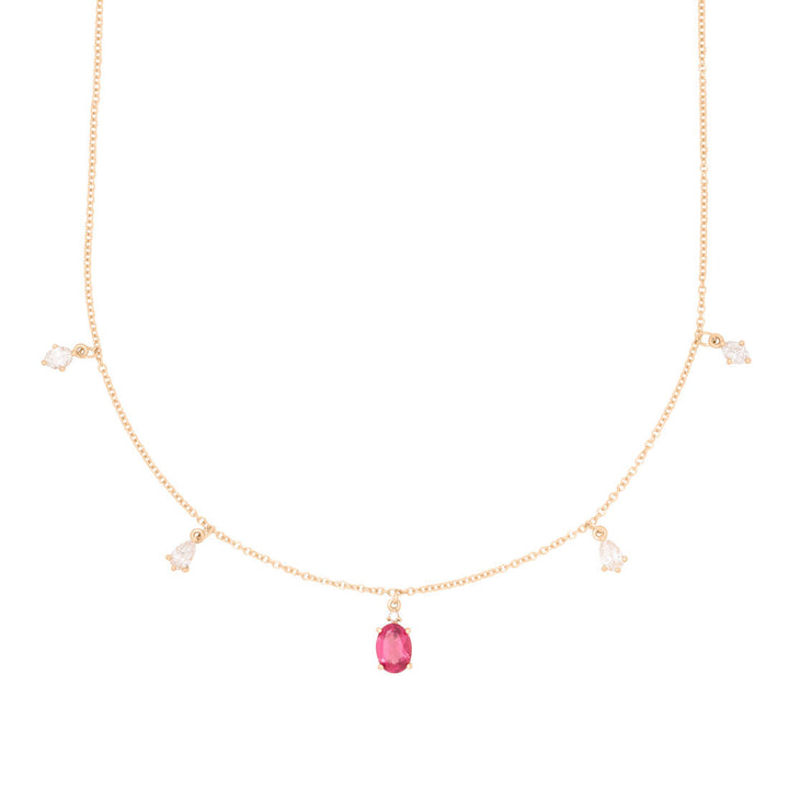 Oval Garnet and Diamond Fringe Charm Gold Necklace By Valley Rose Ethical Jewelry