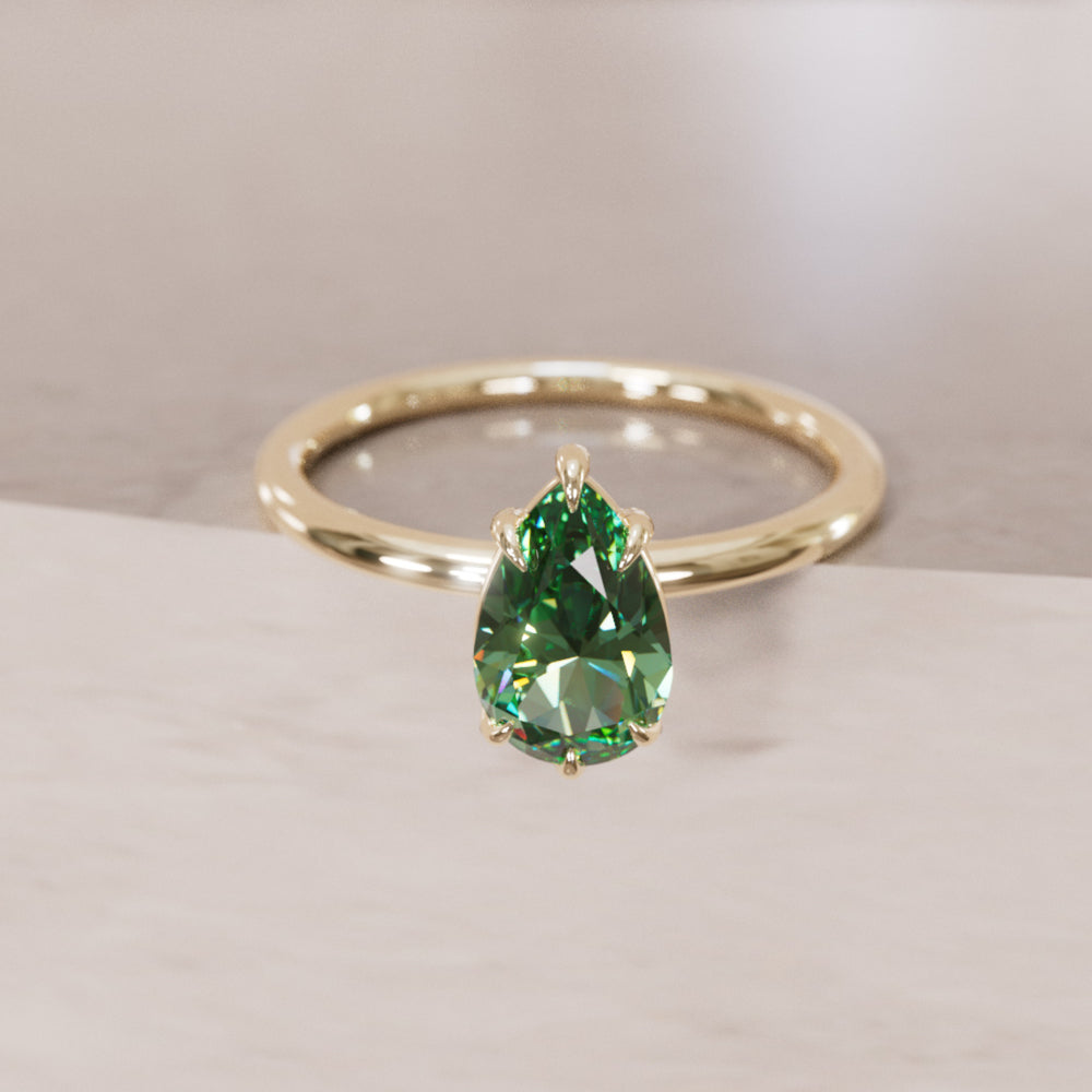 Minimalist Pear Cut Engagement Ring, Green Sapphire Solitaire By Valley Rose