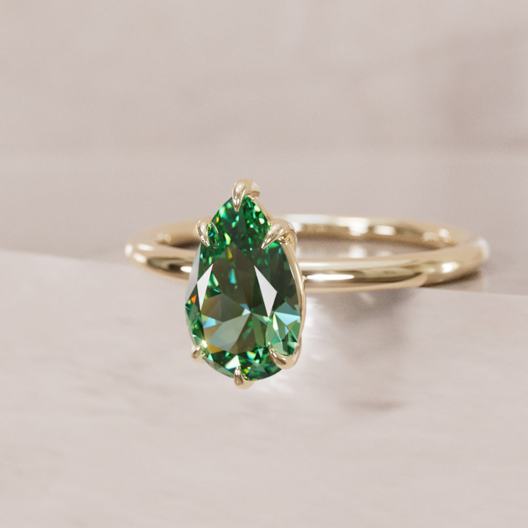 Claire Pear Green Sapphire Modern Unique Engagement Ring Solitaire By Valley Rose