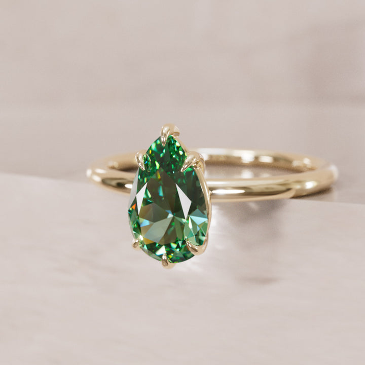Claire Pear Green Sapphire Modern Unique Engagement Ring Solitaire By Valley Rose