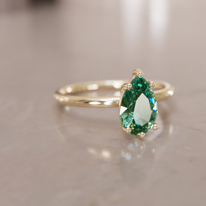 Claire Pear Green Sapphire Modern Unique Engagement Ring Solitaire By Valley Rose