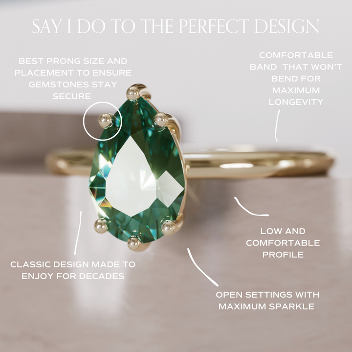 Claire Pear Green Sapphire Modern Unique Engagement Ring Solitaire By Valley Rose
