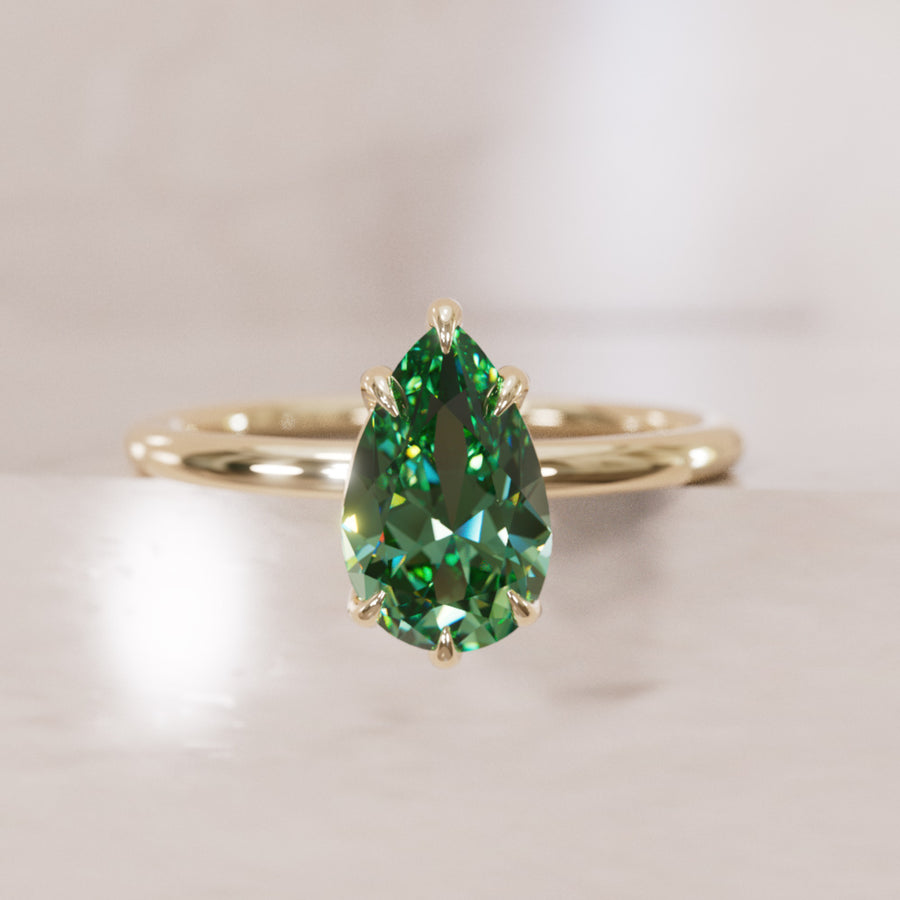 Minimalist Pear Cut Engagement Ring, Green Sapphire Solitaire By Valley Rose