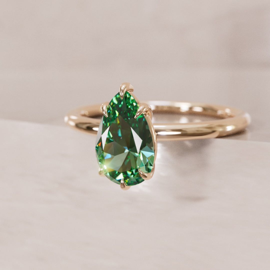 Claire Pear Green Sapphire Modern Unique Engagement Ring Solitaire (Setting Only)
