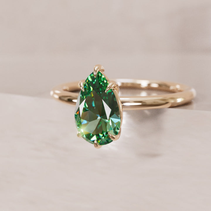 Claire Pear Green Sapphire Modern Unique Engagement Ring Solitaire (Setting Only)