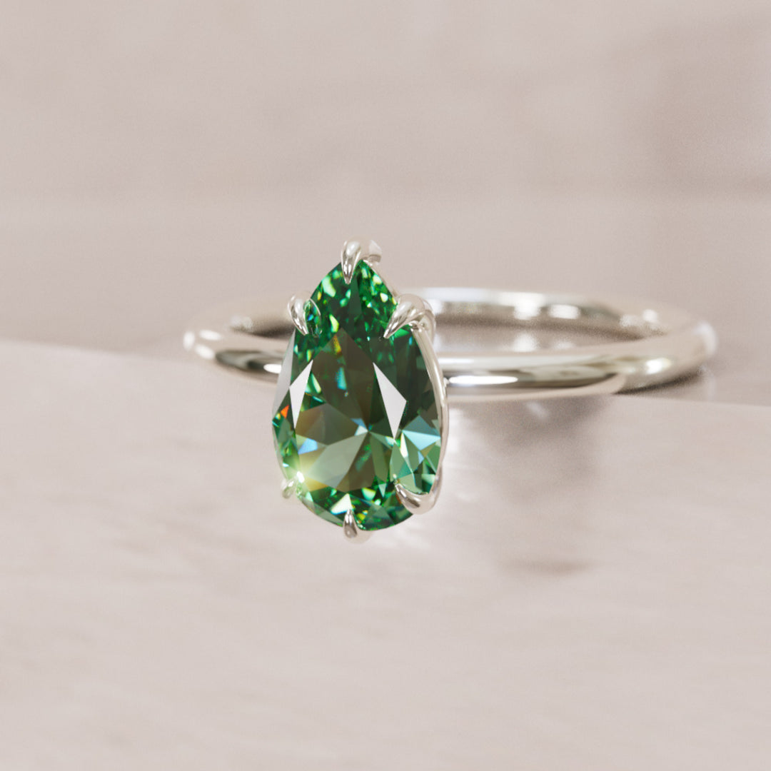 Claire Pear Green Sapphire Modern Unique Engagement Ring Solitaire (Setting Only)