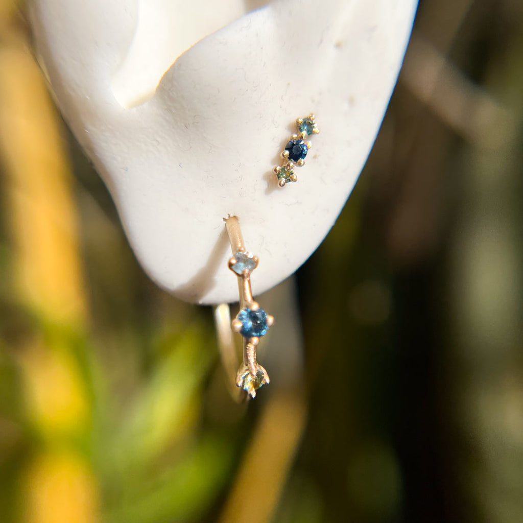 Colorful Gradient Blue Sapphire and 14k Fairmined Gold Stud Earrings By Valley Rose