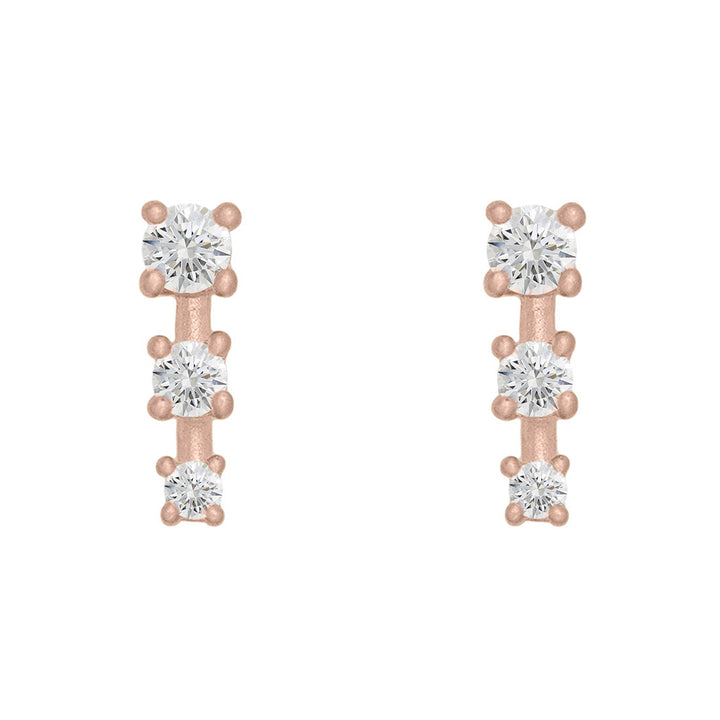 Ethical Diamond and Gold Mini Ear Climber Earrings - Unique Celestial Three Stone Studs Lab Diamond Sinlge By Valley Rose Ethical Jewelry