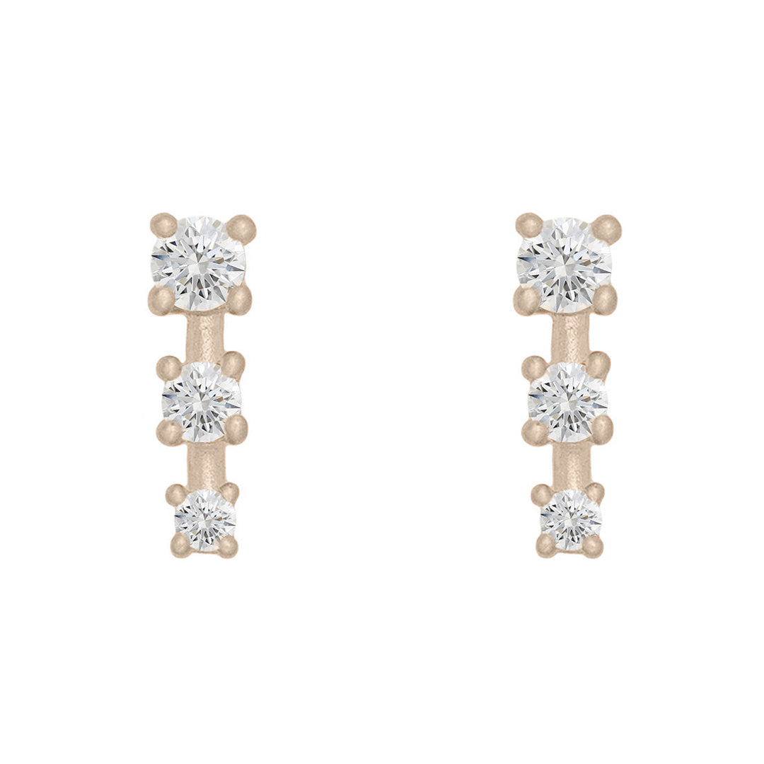 Ethical Diamond and Gold Mini Ear Climber Earrings - Unique Celestial Three Stone Studs Lab Diamond Sinlge By Valley Rose Ethical Jewelry
