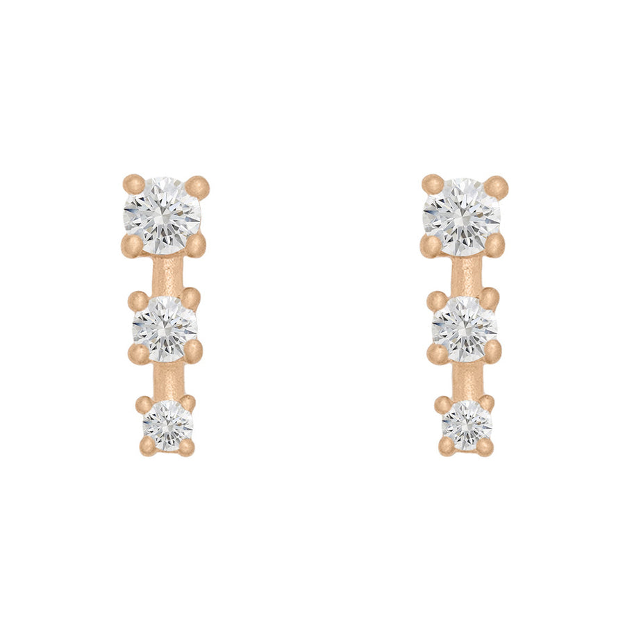 Ethical Diamond and Gold Mini Ear Climber Earrings - Unique Celestial Three Stone Studs Lab Diamond Sinlge By Valley Rose Ethical Jewelry