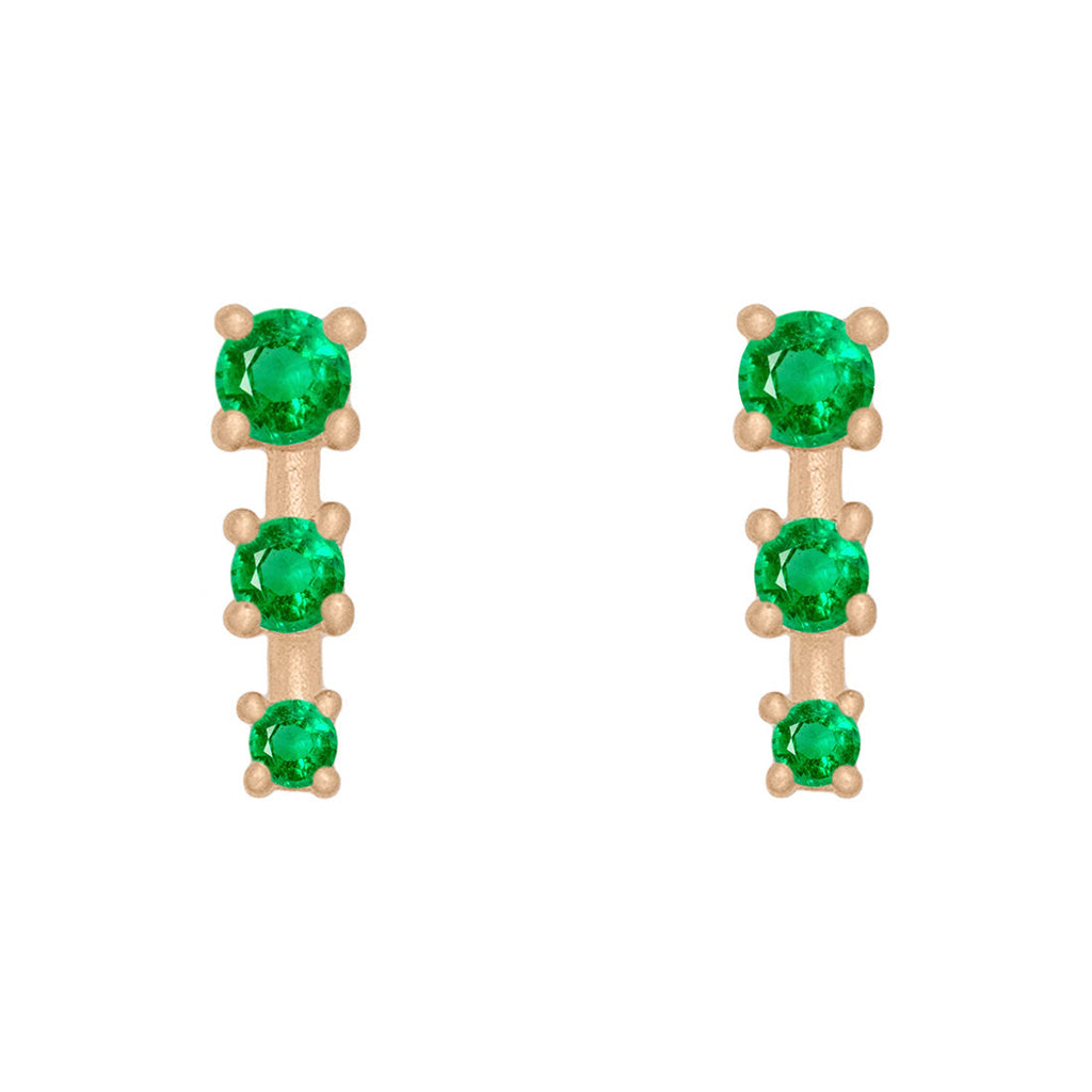 Emerald and Gold Mini Ear Climber Earrings - Unique Celestial Three Stone Studs Sinlge By Valley Rose Ethical Jewelry