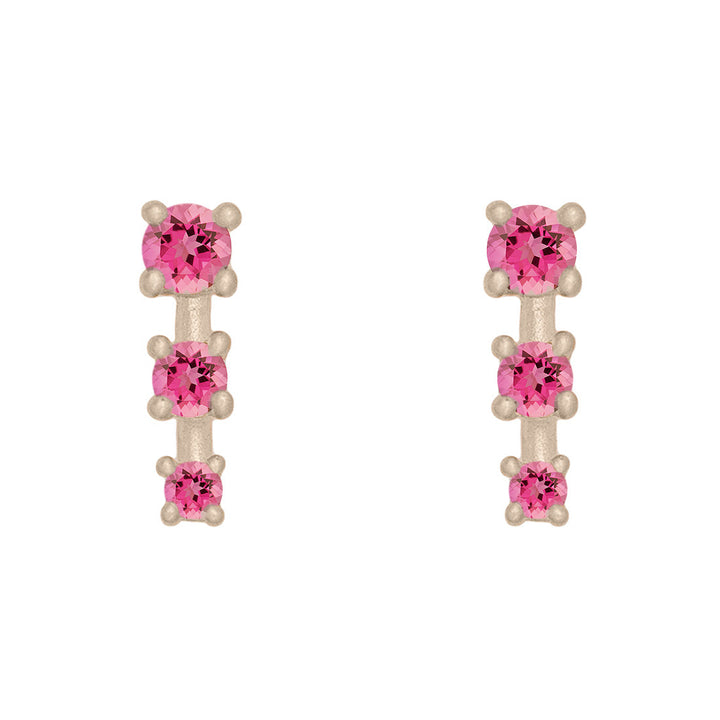 Pink Tourmaline and Gold Mini Ear Climber Earrings - Unique Celestial Three Stone Studs Sinlge By Valley Rose Ethical Jewelry