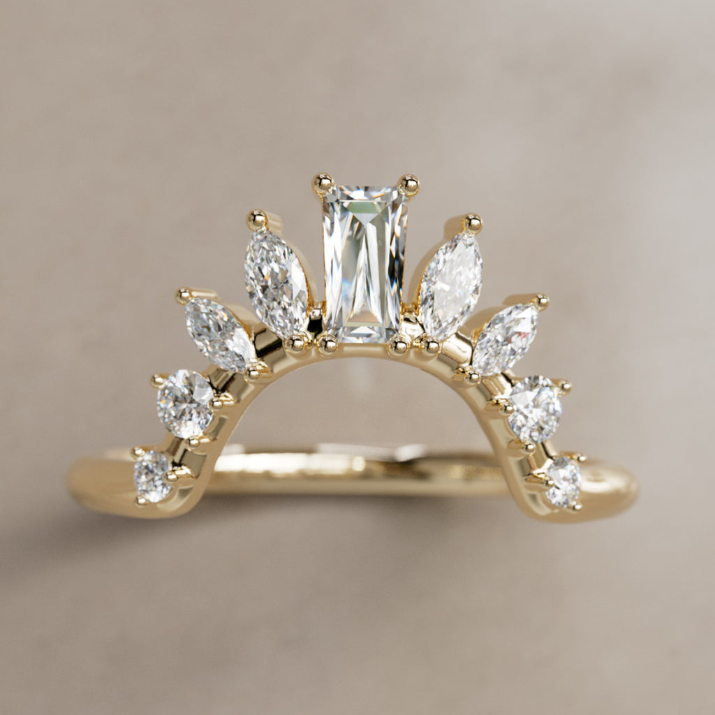 Bague de mariage courbée style vintage halo diamant Cora Lab