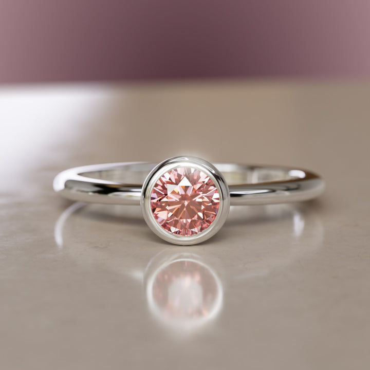 Cosette Dainty Pink Lab Grown Diamond Modern Unique Bezel Engagement Ring By Valley Rose