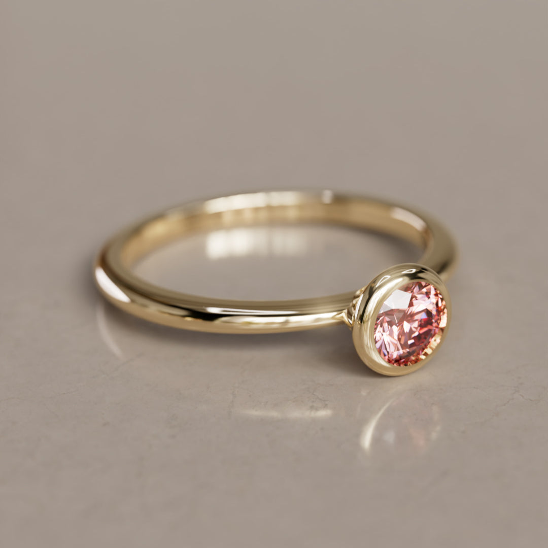 Cosette Dainty Pink Lab Grown Diamond Modern Unique Bezel Engagement Ring By Valley Rose