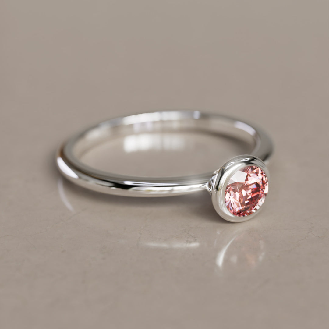 Cosette Dainty Pink Lab Grown Diamond Modern Unique Bezel Engagement Ring By Valley Rose